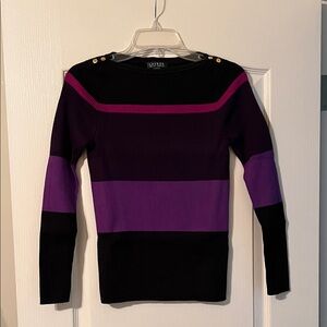 Lauren Ralph Lauren Black and Purple Striped Sweater  Size Small  EUC